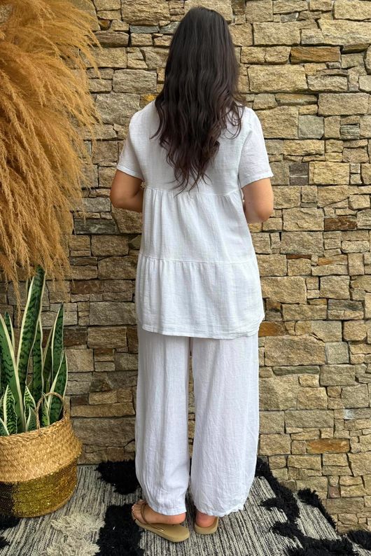 Lina Linen Blend Smock Over Shirt White